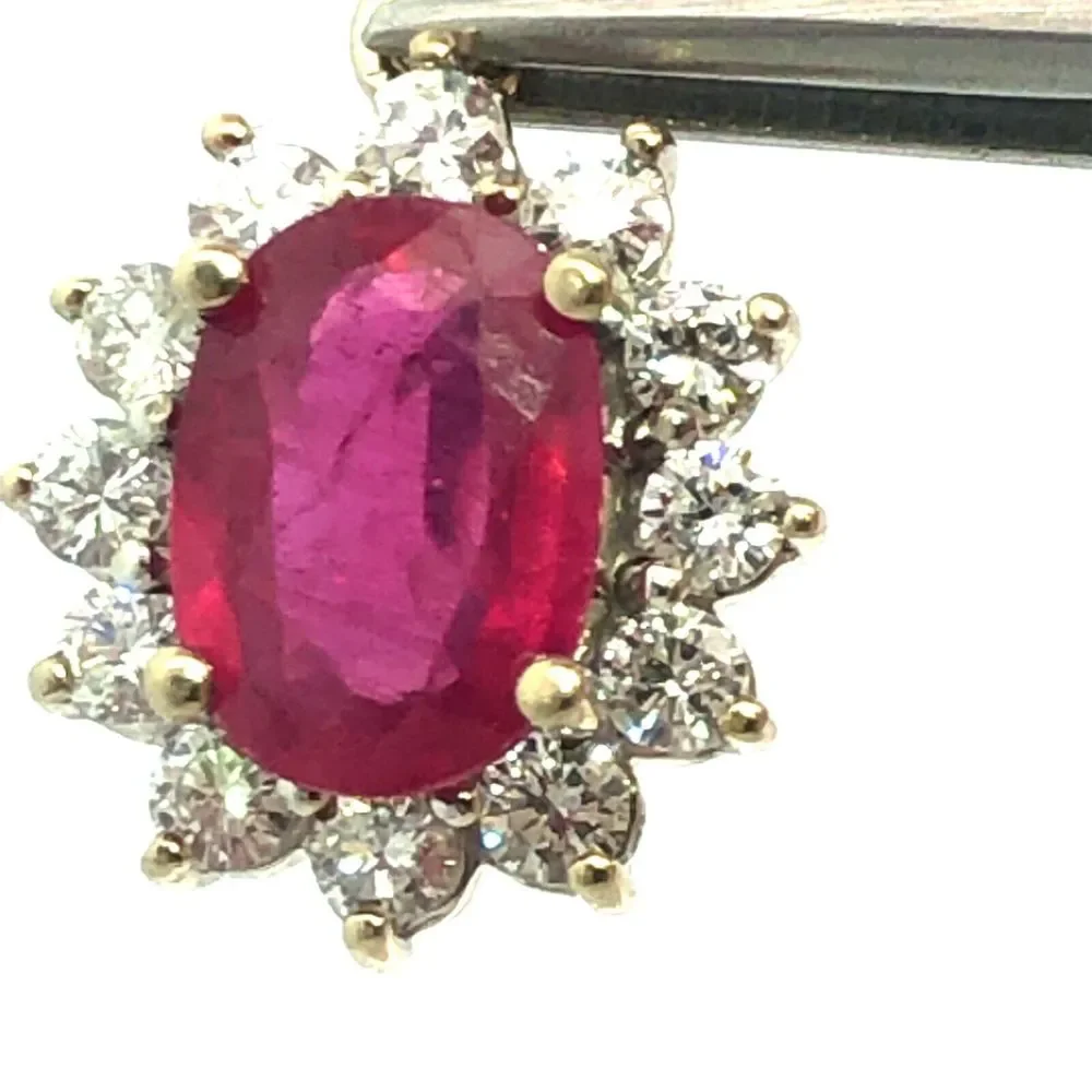 Estate 14K White Gold Oval Ruby Diamond Halo Pendant - Picture 8 of 11